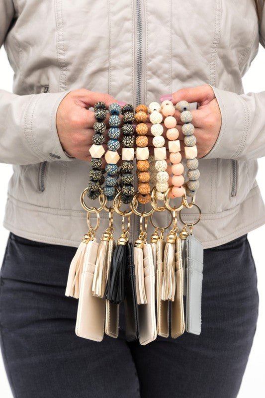 Leopard Beaded Key Ring Wallet Bracelet - Wrist Drip