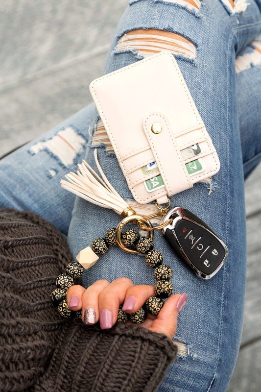 Leopard Beaded Key Ring Wallet Bracelet - Wrist Drip